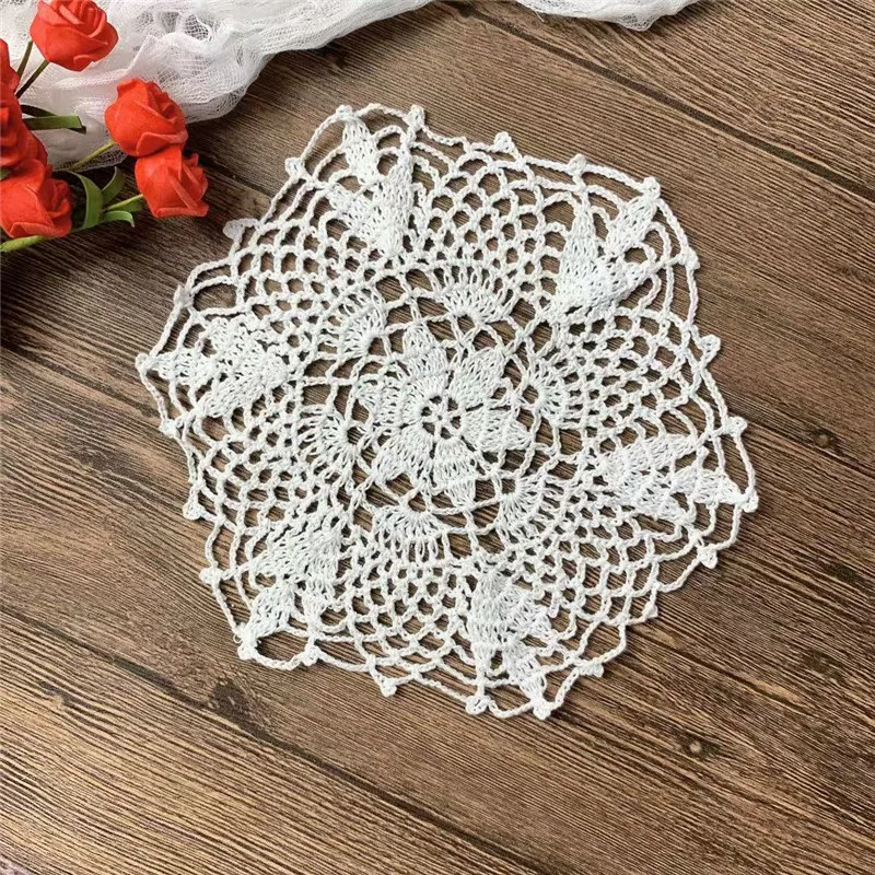 Round 22CM Modern White Beige Hand-crocheted Table Placemat Cotton Cloth Fabric Coffee Cup Mat Pad Wedding Christmas Home Decor