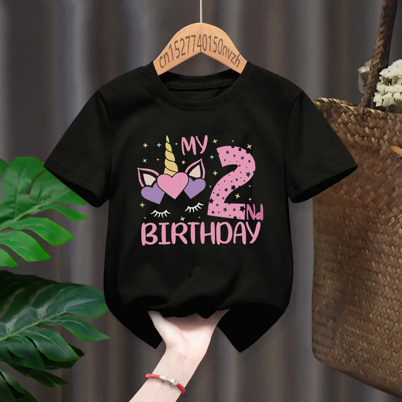 Unicorn Girl My 1-8th Birthday Number T-shirt Children Birthday Gift Present Clothes Baby Letter Tops Tee,Drop Ship