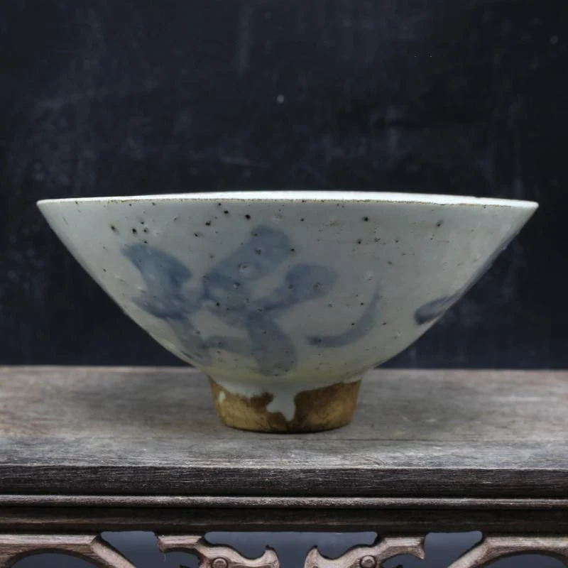 Antique Ming Dynasty Blue and White Blessing Such As Donghai Bowl Folk Collection Household Items Ornaments