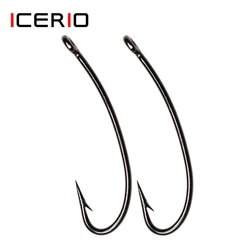 ICERIO 500PCS Nymphs Dry Flies Fly Tying Hook Curved York Bend Straight Eye 3X Long Shank Standard Wire Tip Point Black Nickel