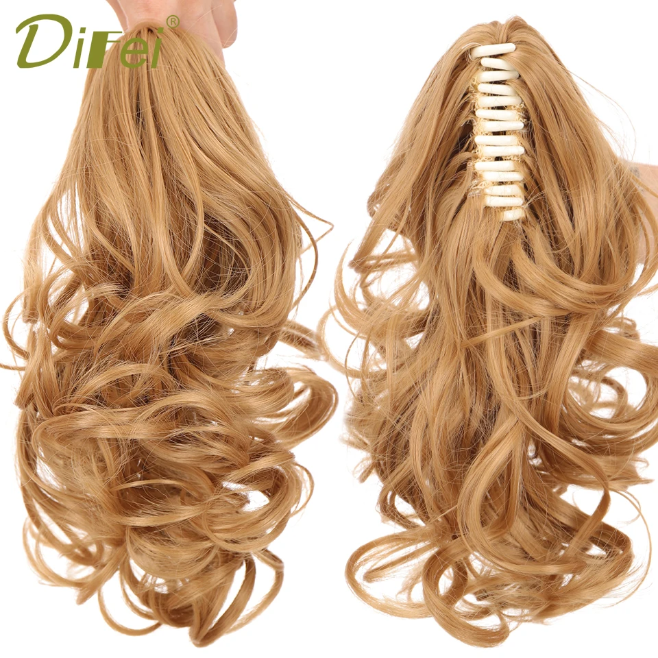 DIFEI-extensiones de cola de caballo de pelo corto y ondulado para mujer, postizos de pelo sintético Natural, Negro, Rojo, gris, marrón claro