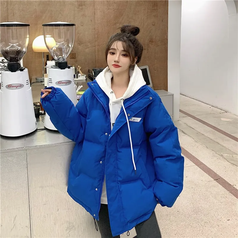 Klein blue ladies down jacket coat cotton-padded coat loose thick and warm short super-large women's down cotton padded coat