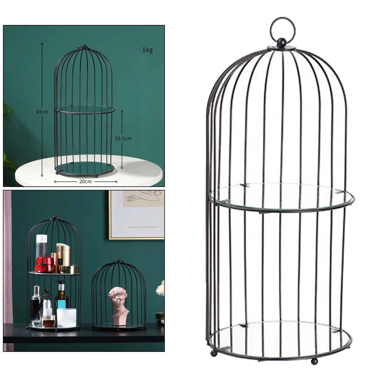 Bird Cage Desktop Organizer Holder Makeups Display Stand Spice Jar Rack Jewellery Metal Tray for Dresser Shelves Desk