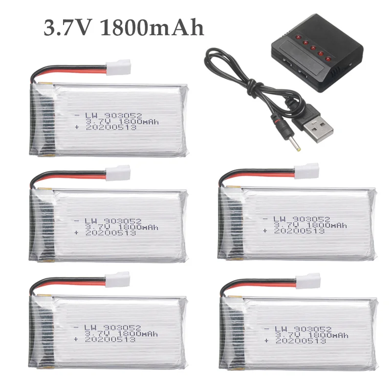 6pcs 3.7v 1800mAh lipo Battery Charger for KY601S SYMA X5 X5S X5C X5SC X5SH X5SW M18 H5P for 3.7V Helicopter Drone Battery