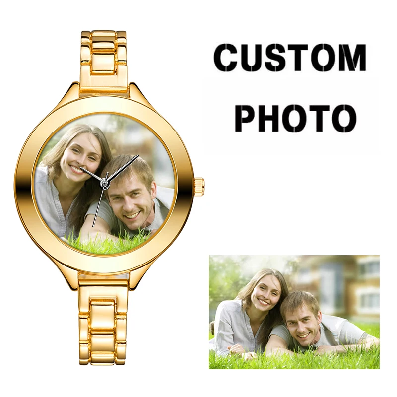 Women Make Photo Wristwatch Slim Band Custom Picture Dial Logo Metal Quartz Watch 1pc