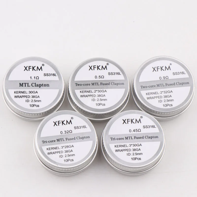 NEW XFKM 10PCS/box NI80/A1/SS316L MTL Clapton Prebuilt Coils Premade Coil for MTL RDA RTA RBA  Mod Heating Wire