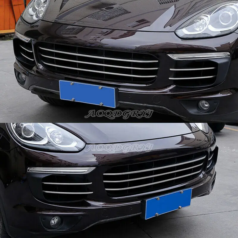 For Porsche Cayenne 2015-2017 Matte Stainless Front Grilles Grill Trim Strips Moulding Cover Trim Car Accessories