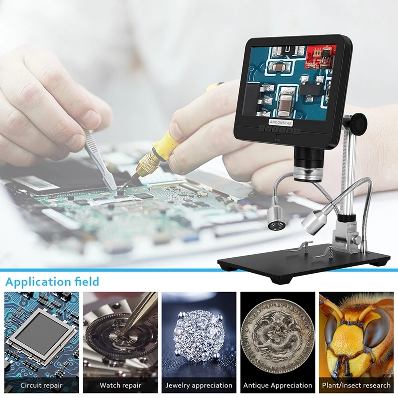 Andonstar AD206S LCD Digital Microscope 7 inch Dual Screen Display for PCB Phone Repair Soldering Tools Endoscope Magnifier