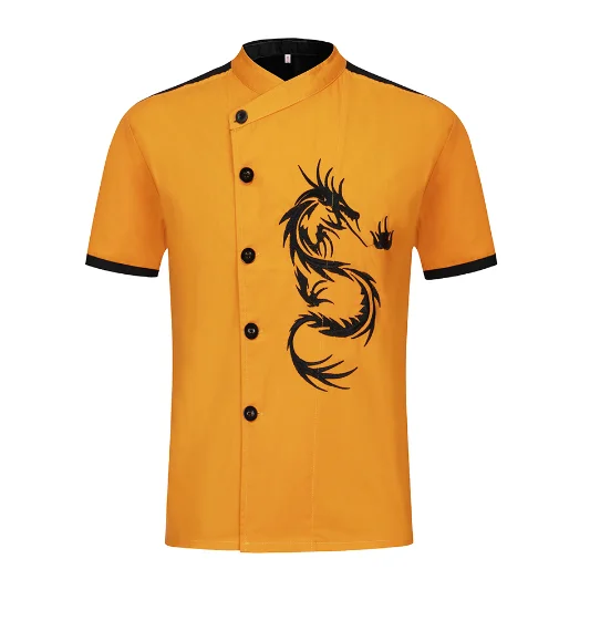 Summer Short Sleeve Chef Jackets Dragon Embroidery Kitchen Catering Restaurant Uniform Hotel BBQ Cafe Cook Unisex Chef Clothes