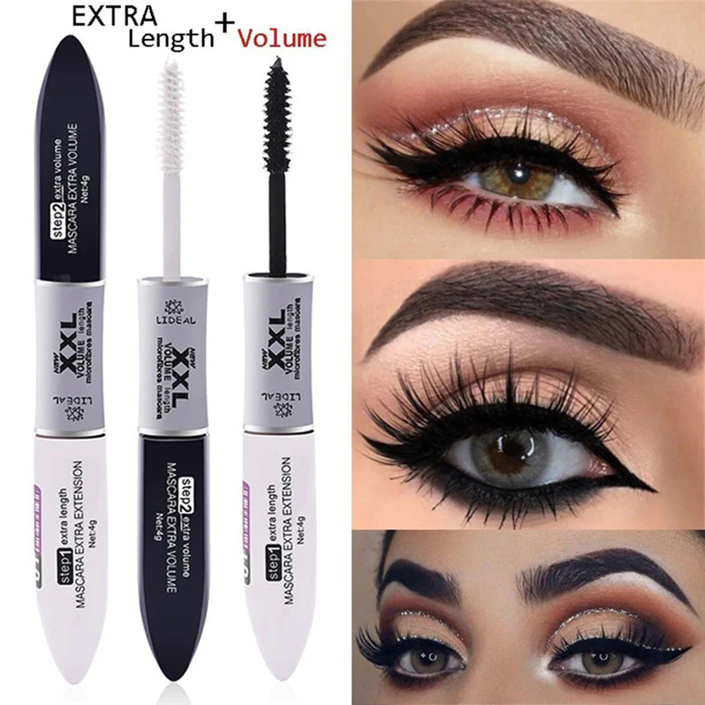 2 IN 1 Waterproof Silk Fiber Volume Double Lengthening Curling Eye Maquiagem Moisturizing Mascara Kit Fiber Lash Mascara T1204