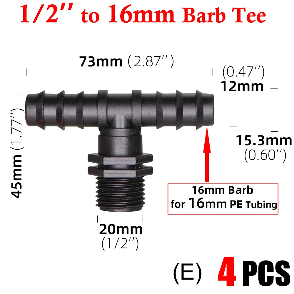 Conector de rosca a lengüeta, adaptador de tubería PE, juntas de manguera, accesorios de acoplamiento de riego por goteo de jardín, 16MM, 20mm,