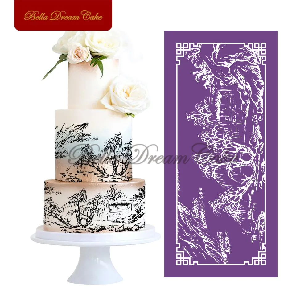 Landscape Fabric Stencil Mesh Stencil for Wedding Cakes Lace Mold Fondant Moulds Cake Decorating Tools Bakeware