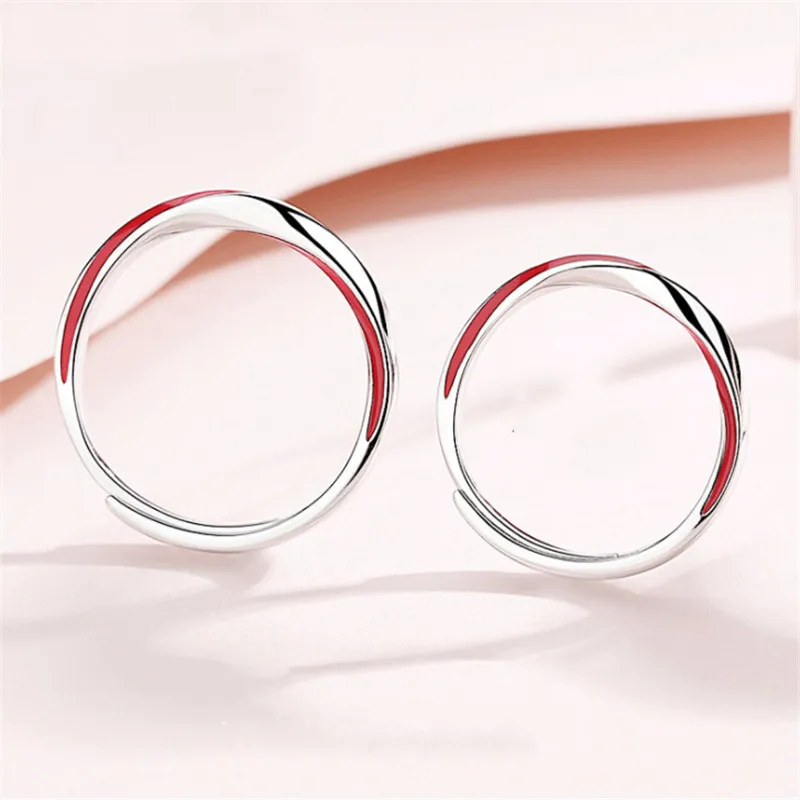 Drop Shipping Couples Rings Red Enamel Adjustable Finger Ring Silver-Color Ring For Women Men Statement Jewelry