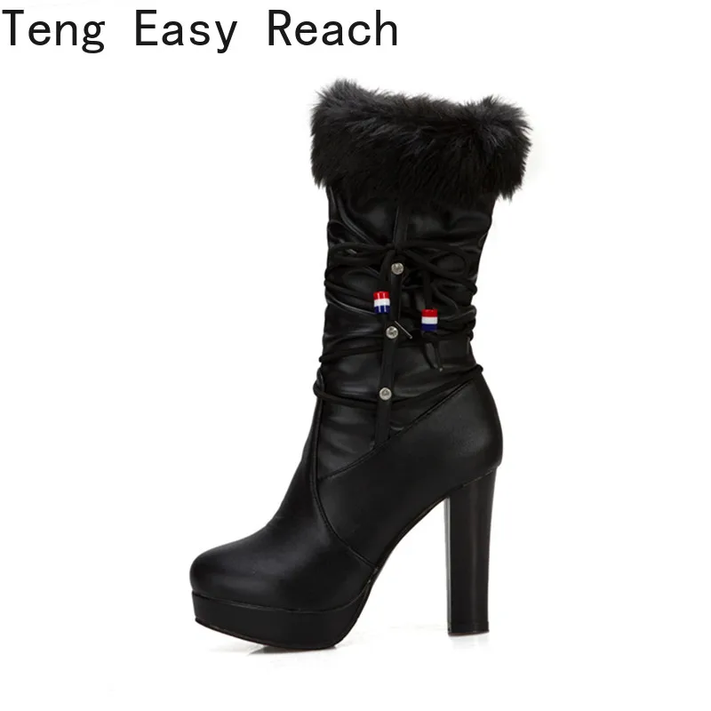 Fashion Female Thick bottom Knee-length boots Sexy Metal decoration round toe thick longboots white black Spring and Autumn New