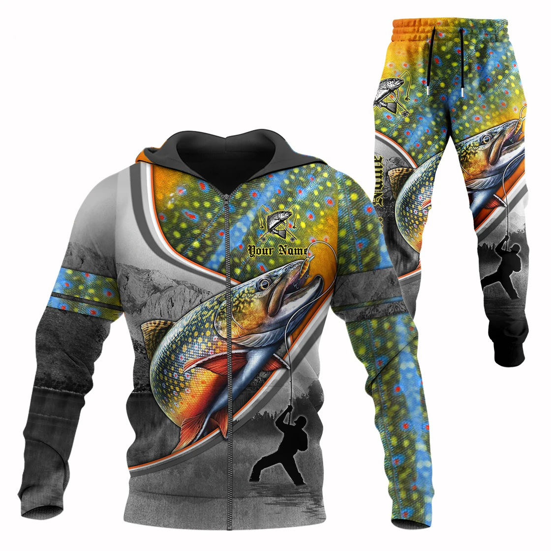 Trout Fishing Custom Name 3D Printed Men Sets Hoodie&Pants Autumn Unisex Sportswear Casual Street Tracksuits Male Clothes TZ-03