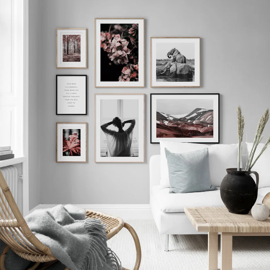 

Nordic Modern Plant mountain forest elephant Wall Art Paper Painting Landscape Wall Pictures For Living Room Decor