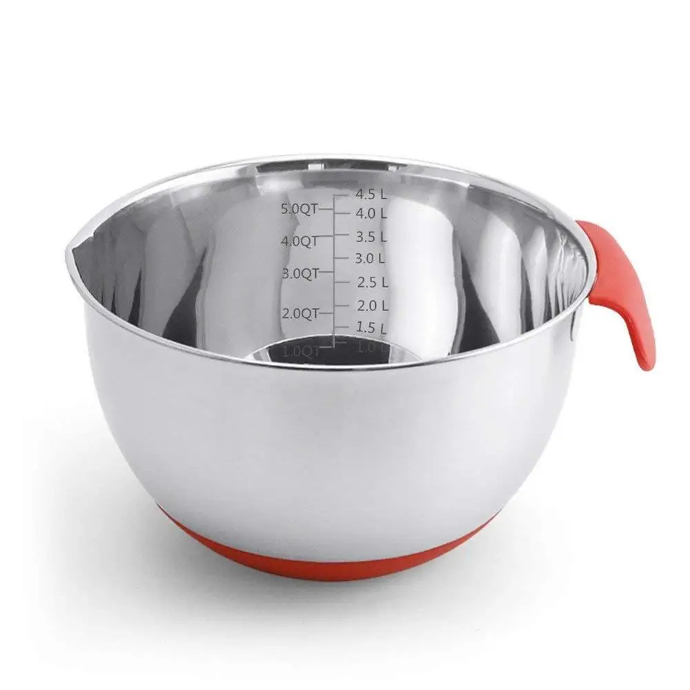 Silicone Handle Stainless Steel Non-slip Scale Mixing Bowl Kitchen Salad Bowls Set For Cooking Baking Egg Mixer Food Storage