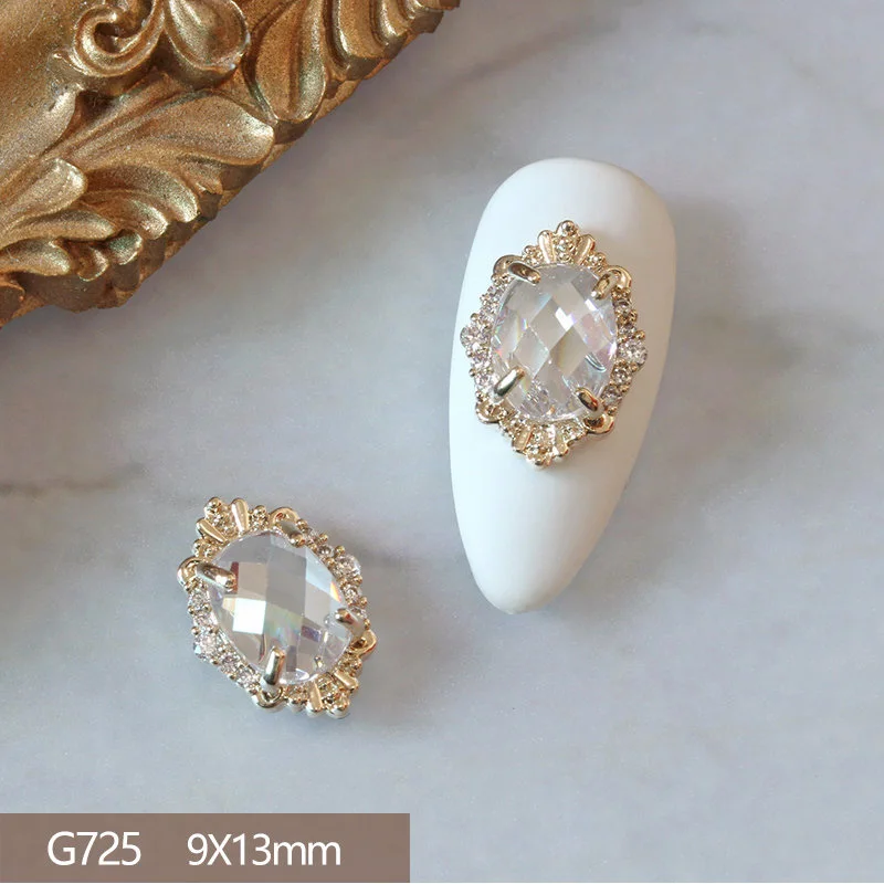 

10pcs/lot Luxury Oval Ellipse 3D Alloy Nail Art Zircon Crystal Metal Manicure Nails Accesorios Supplies Decorations Charms G725