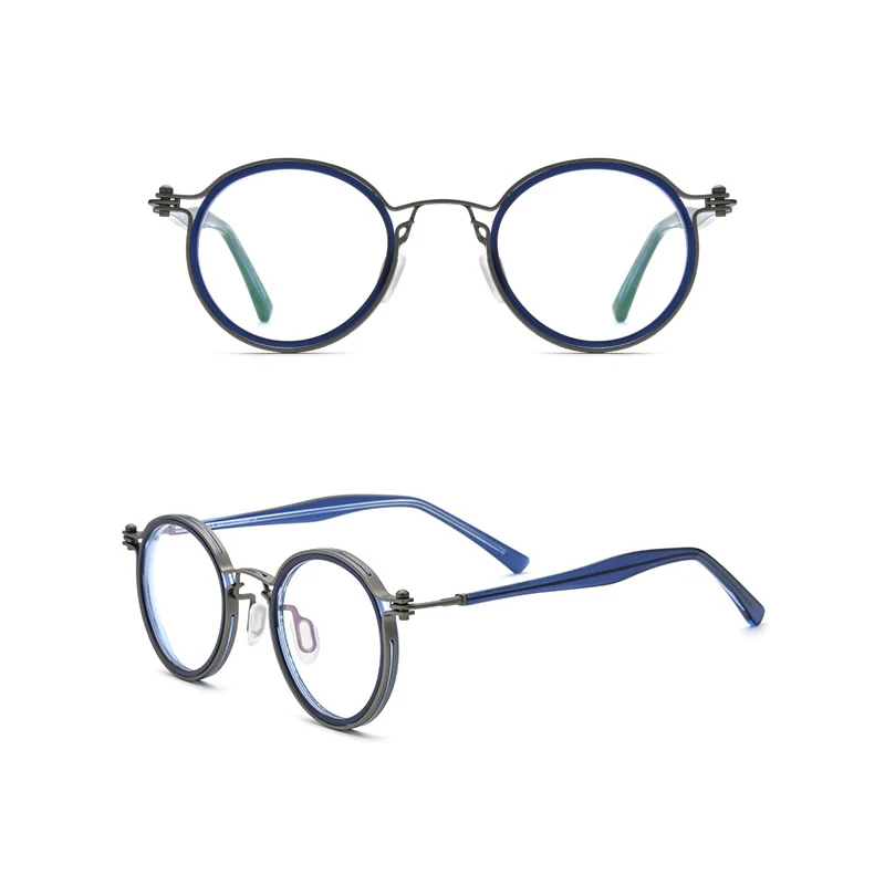 

Belight Optical Metal with Acetate Round Shape Prescription Vintage Retro Eyeglasses Spectacle Frame Eyewear 1024