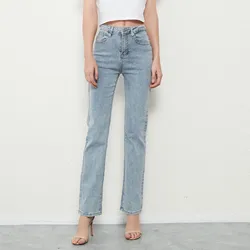 ZHISILAO Fashion New Elastic Straight Pencil Jeans Women Vintage Mid Waist Denim Trousers Mujer 2021 Blue Jeans Pants
