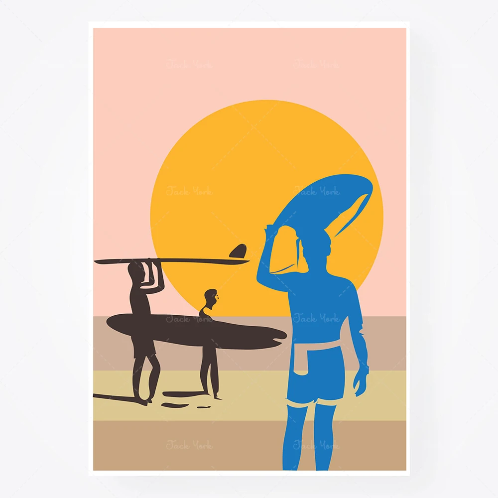 Surfer Bliss, ensemble d'aventure d'été, paradis tropicaux, oiseau d'été rose, palmier, lever du soleil, coucher de soleil, cadeau de fête des mères