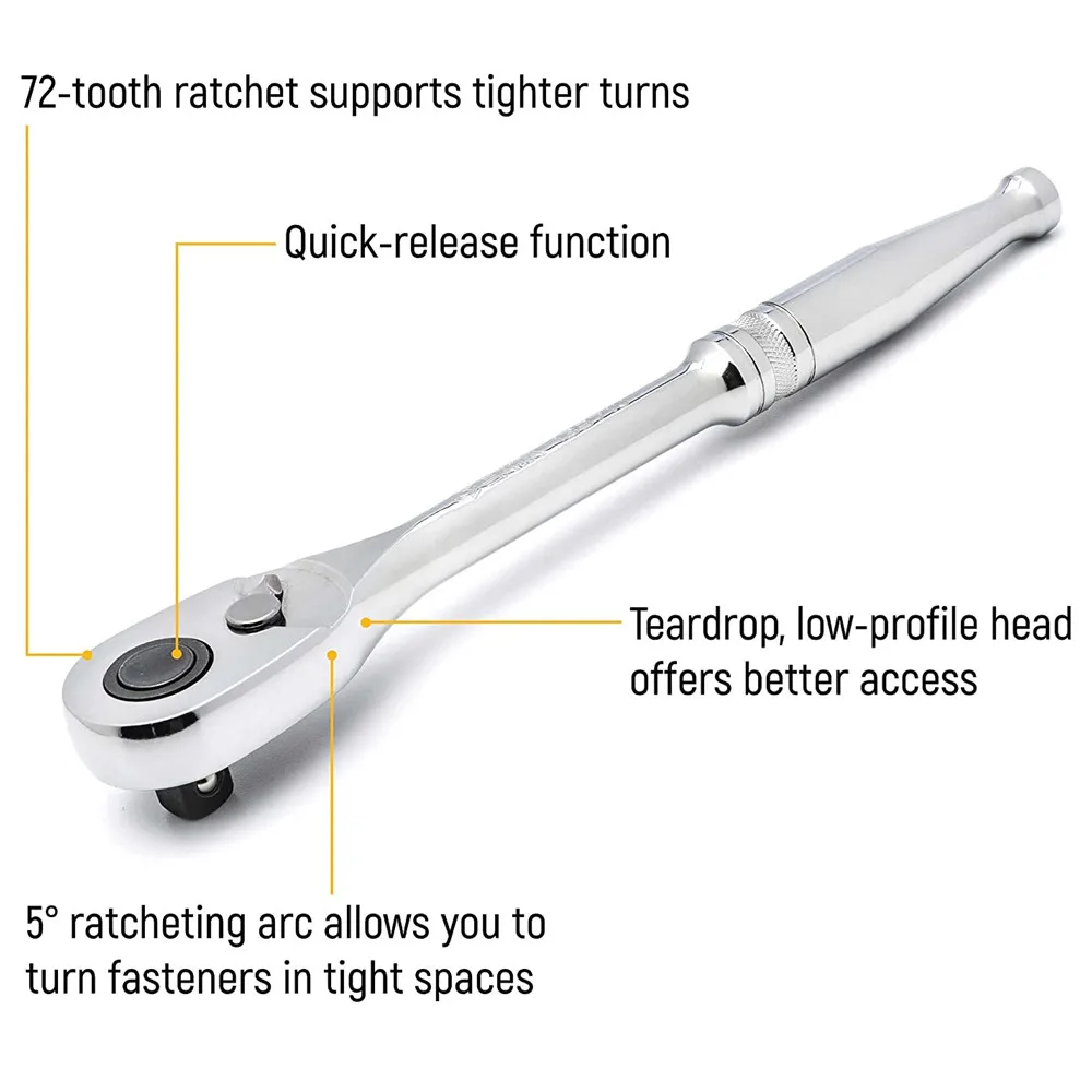 3-Piece Quick-Release Ratchet Set with Teardrop Head, Full-Polished Chrome Solid Handle, 1/4, 3/8, 1/2-Inch - ST14901U