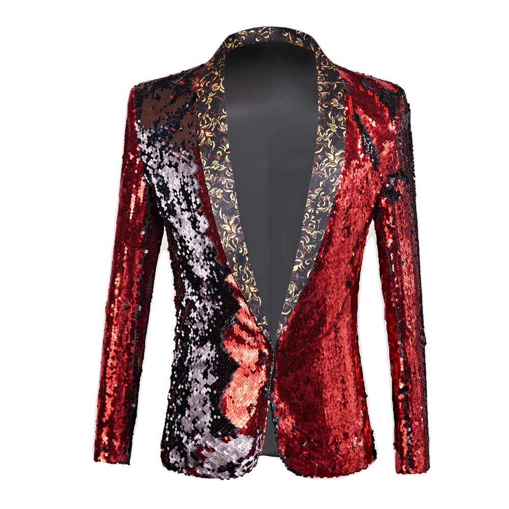 Autumn and winter new men\'s two-color sequins slim suit stage costume nightclub bar DJ singer blazer performance clothing