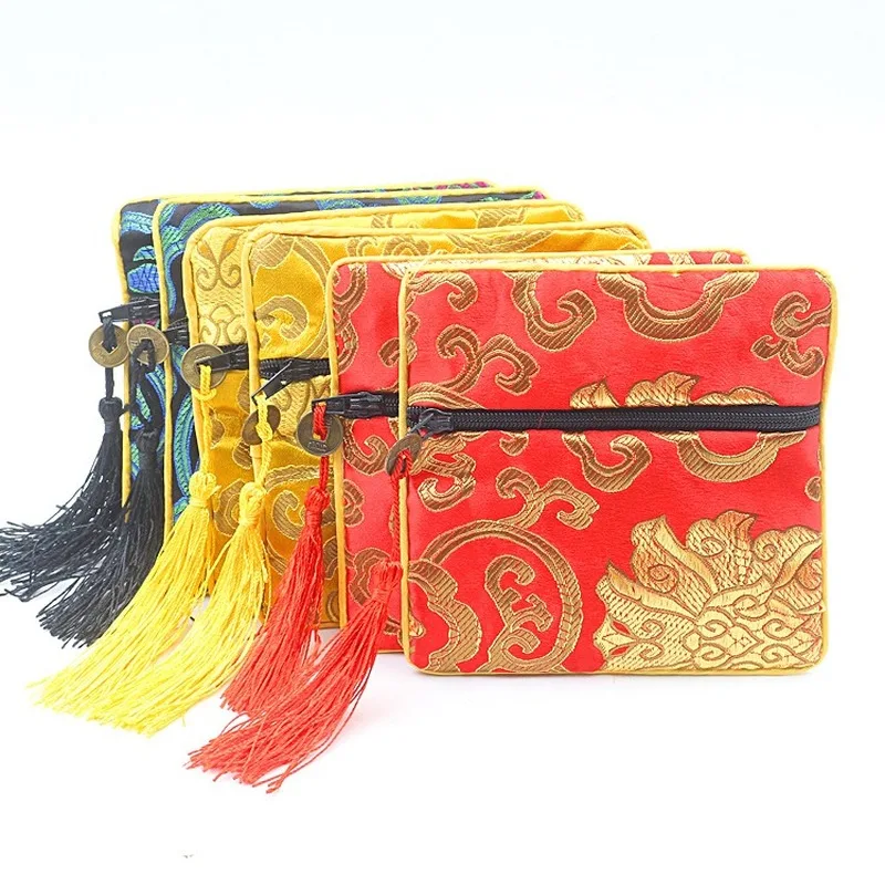 กระเป๋าของขวัญ Handmade ซิปของขวัญ Dompet Koin สไตล์จีนผ้าไหมกระเป๋าเครื่องประดับ Trinket หวีที่เก็บเครื่องสำอางกระเป๋าหูฟังกระเป๋า
