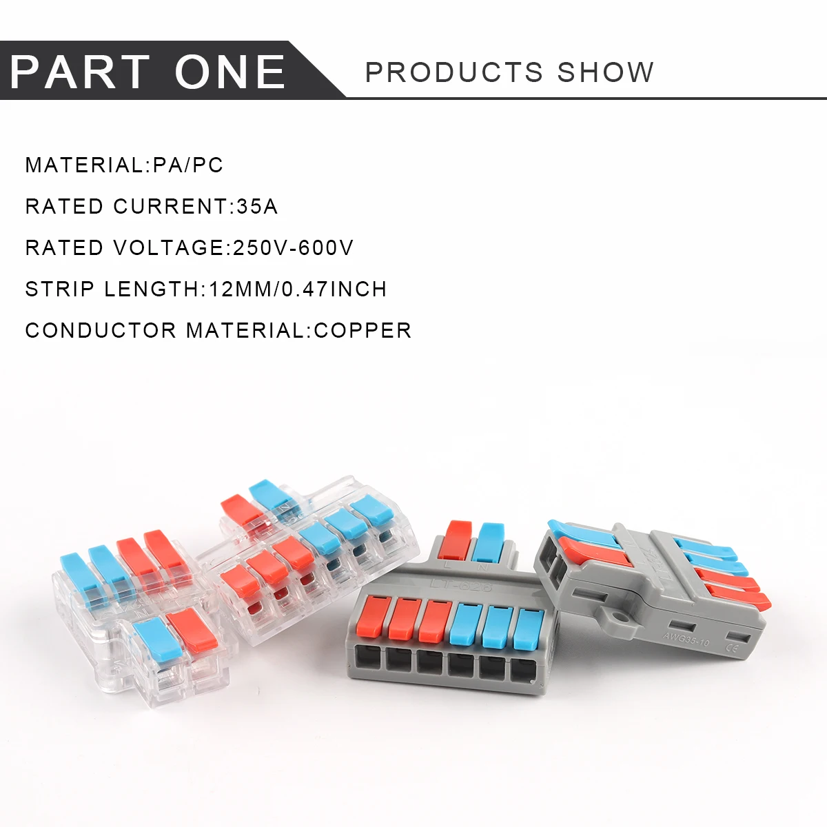 1 Input 2/3 Output 6mm2 Cable Splitter Quick Free-Tool Electric Wire Connector Push-in Compact Conductor Wiring Terminal Block