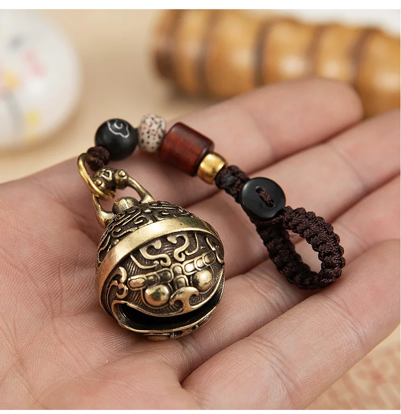 Brass Gourmet Bell Keychain Facebook Golden Toad Dragon Head Key Chain Pure Copper Keychain Bell Braided Rope Pendant DIY Pet