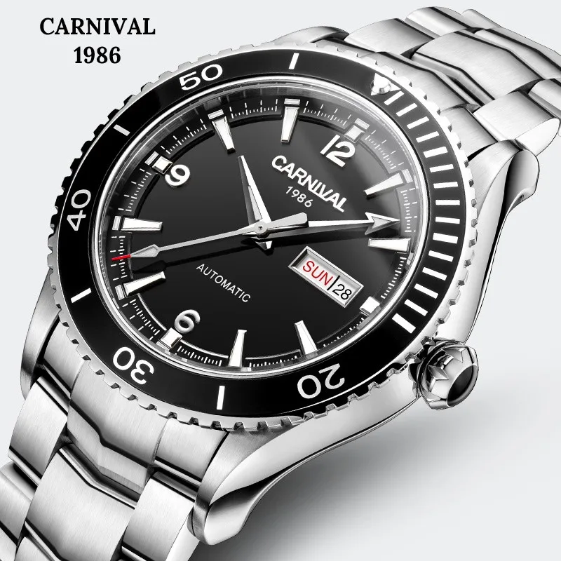 CARNIVAL Sport Watches for Men 50m Waterproof Mechanical Wristwatches Sapphire Glass Double Calendar MIYOTA Movement Mens Watch