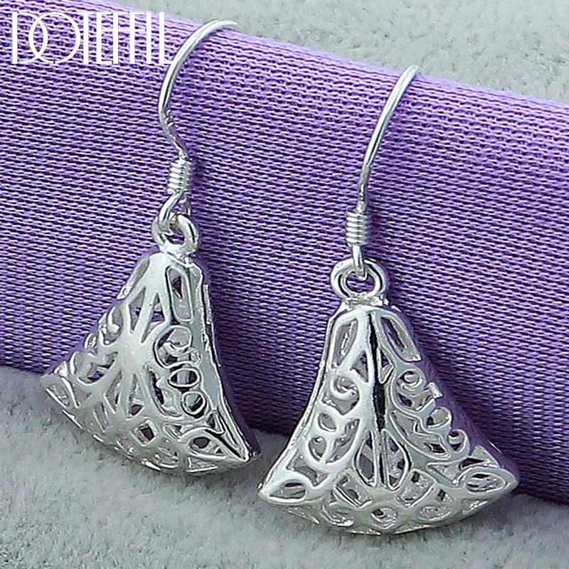 DOTEFFIL 925 Sterling Silver Hollow Sector Drop Earrings For Woman Wedding Engagement Fashion Party Charm Jewelry