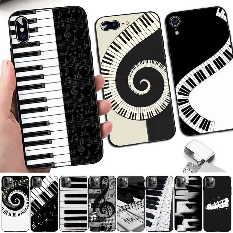 black white music piano keys notes Phone Case for iPhone 11 12 13 mini pro XS MAX 8 7 6 6S Plus X 5S SE 2020 XR case