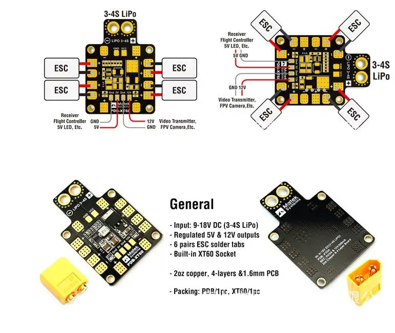 PDB XT60 W/ BEC 5V & 12V 2Oz Đồng Cho RC Trực Thăng FPV Quadcopter Muliticopter Drone phân Phối Điện Ban