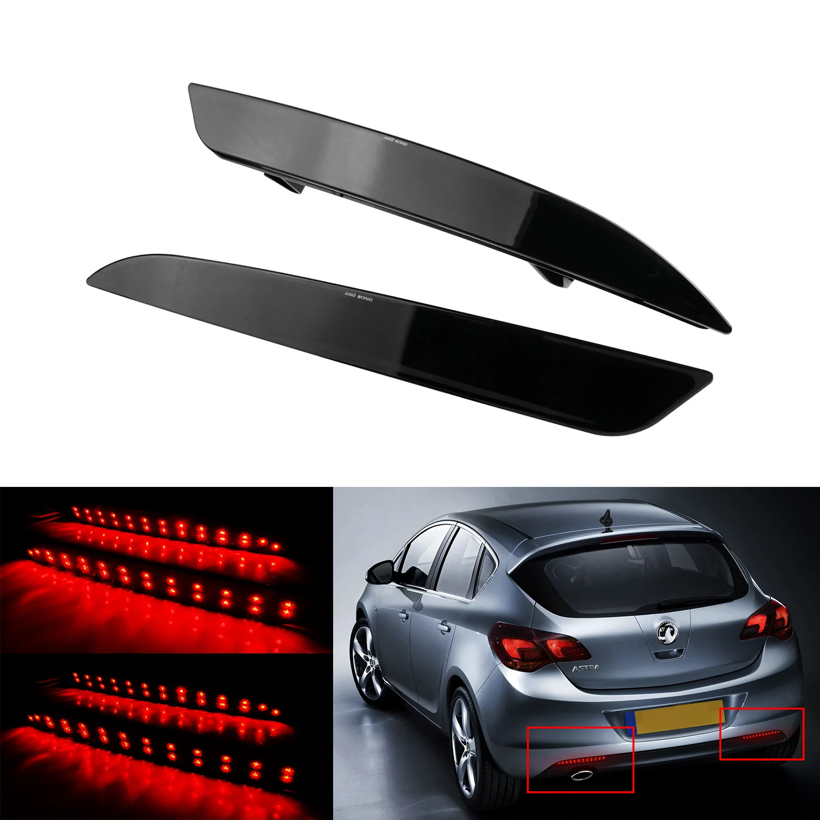 2x Black Smoked Lens Red LED Rear Bumper Reflector Brake Stop Tail Light For Opel Vauxhall Astra J 5D 2009-2012