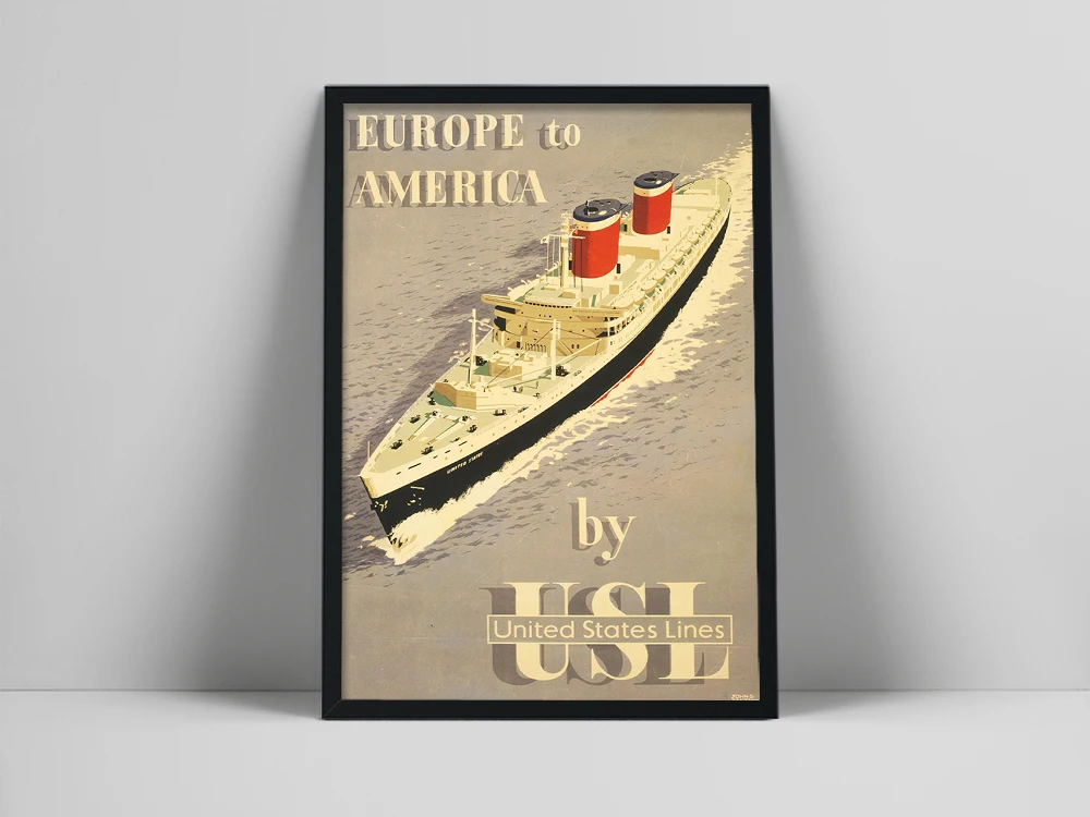 Europe To America Retro Canvas Painting Poster Steamship Print Sea Travel Vintage Poster Hotel Club Wall Picture Decoration Gift