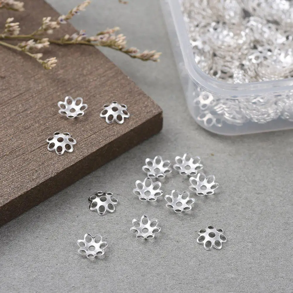 500Pcs 6mm Spacer Beads Caps Mini Polished Hard Multiple Spacer Caps Handcraft Jewelry Components Hollow Iron Flower