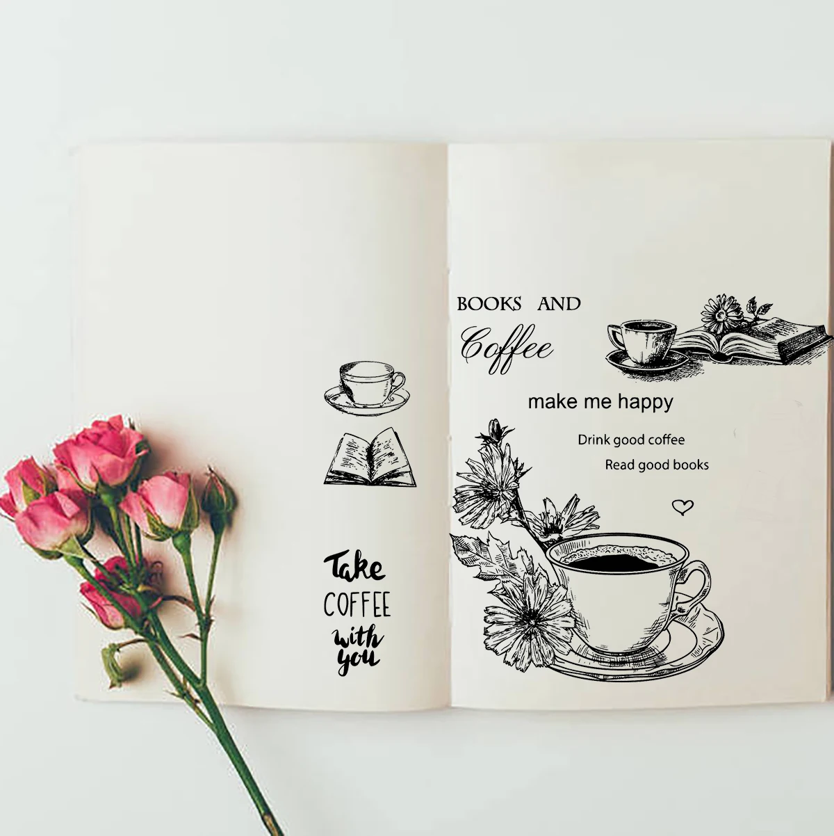 Coffee and Flowers/Book Clear Stamps/Seal For DIY Scrapbooking Card Making Album Decorative Silicone Stamp Craft