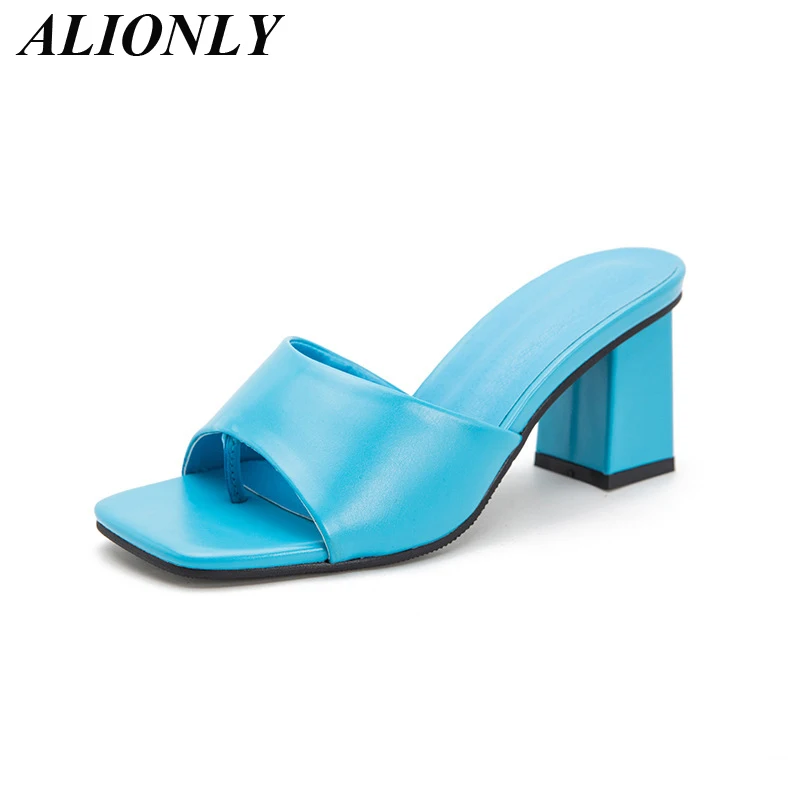 Alionly Slipper Outdoor Sandal for Women 2025 Summer Square High Heel Slip On Flip Flop Elegant Slides chaussure femme