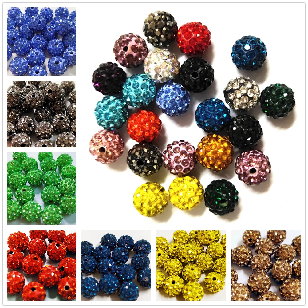 AAAA+Quality 10mm All Color Polymer Clay 6 Rows Glitter Rhinestone Glass Ball Shambhala Beads DIY Bracelet Necklace Accessories