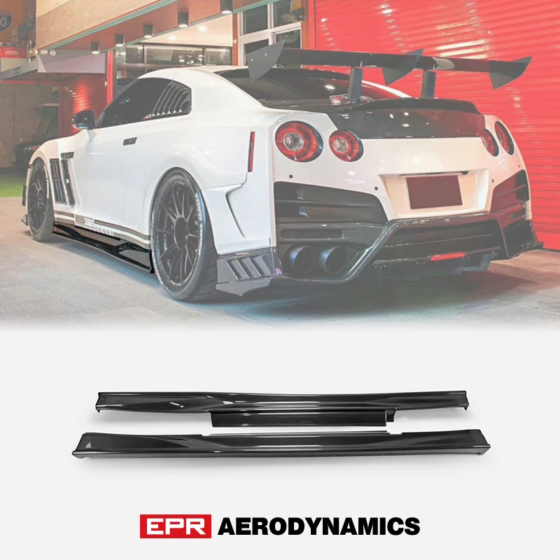 Car-styling For R35 GTR 08-17 TopS 17 Style Side Skirt Carbon Fiber Glossy Fibre Body Kit Racing Drift Accessories Trim