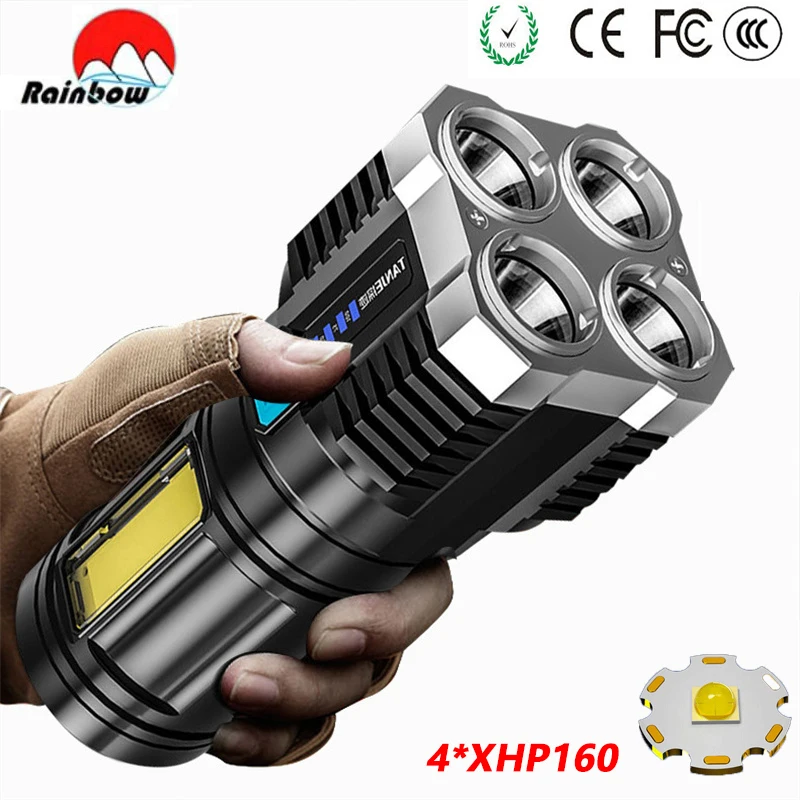 

Super Bright 4*XHP160 Powerful Led Flashlight XHP90 High Power Waterproof Torch Light Rechargeable Outdoor Tactical Hand Lamp