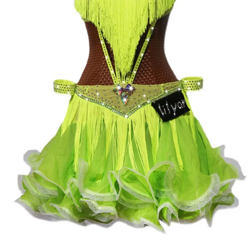 Latin Dance  Competition Costumes Performing Practice Skirt Customize Adult Kids Lady Embroidered G