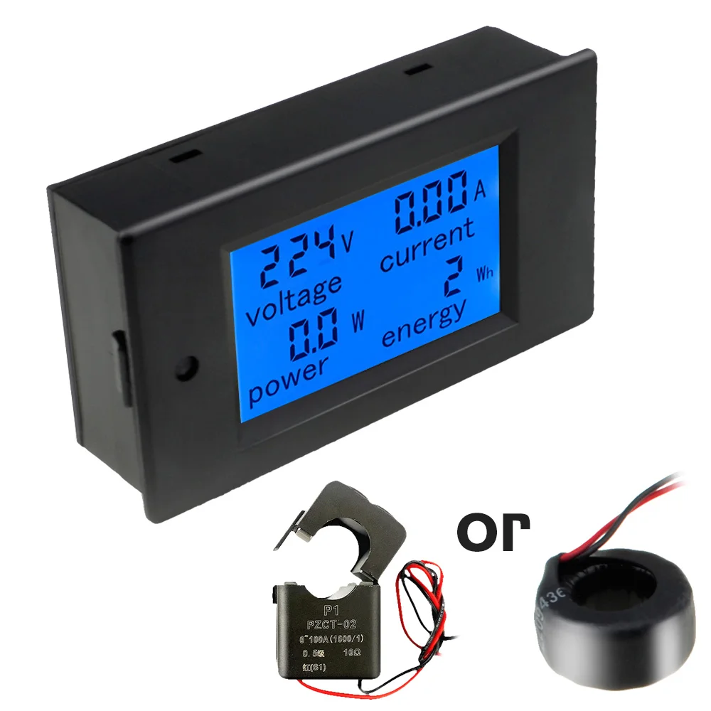 4 in 1 Digital Voltmeter Ammeter Wattmeter Power Energy Meter Voltage Current AC 80-260V 0-100A 20A LCD Display Volt Tester