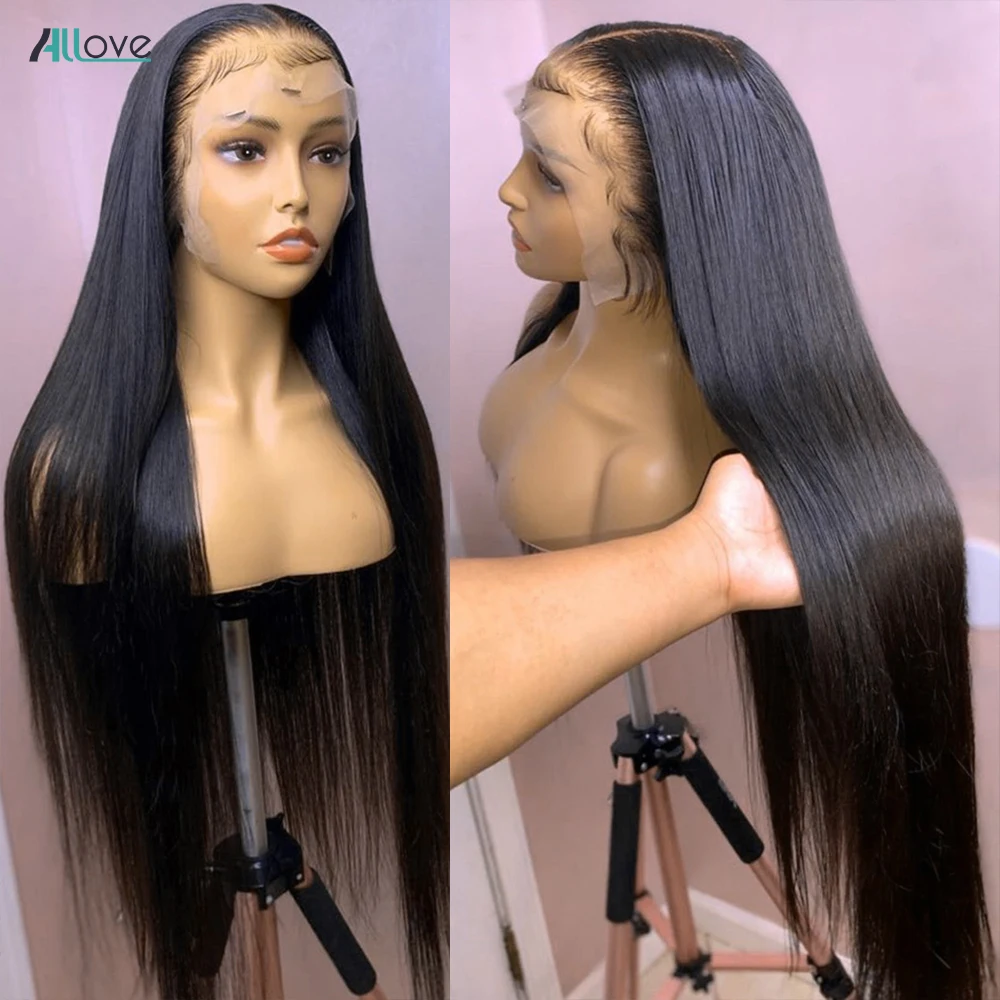 Allove 30 40 Inch Bone Straight Lace Front Wig HD 13x4 Lace Frontal Human Hair Wig For Women Brazilian 4x4 5x5 Lace Closure Wig