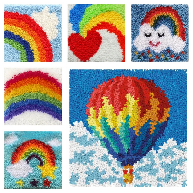 

Rainbow Smyrna latch hook kit rugs for modern living room DIY carpet embroidery cross stitch set button pack bedroom rug