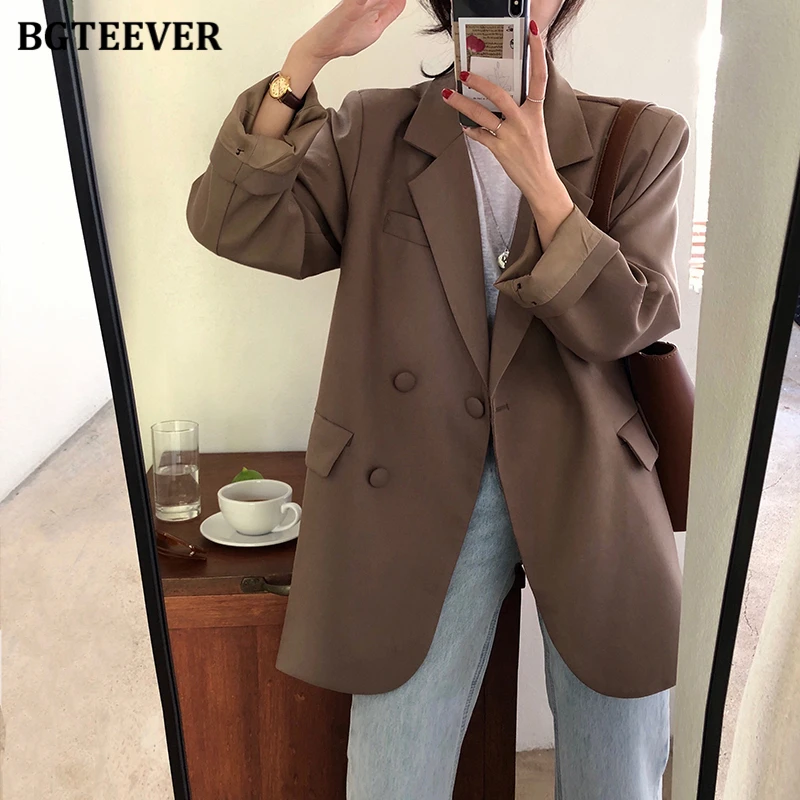 BGTEEVER Chic Loose Light Green Jacket Women Blazer Autumn One Button Female Suit Jacket Full Sleeve Outwear blaser femme