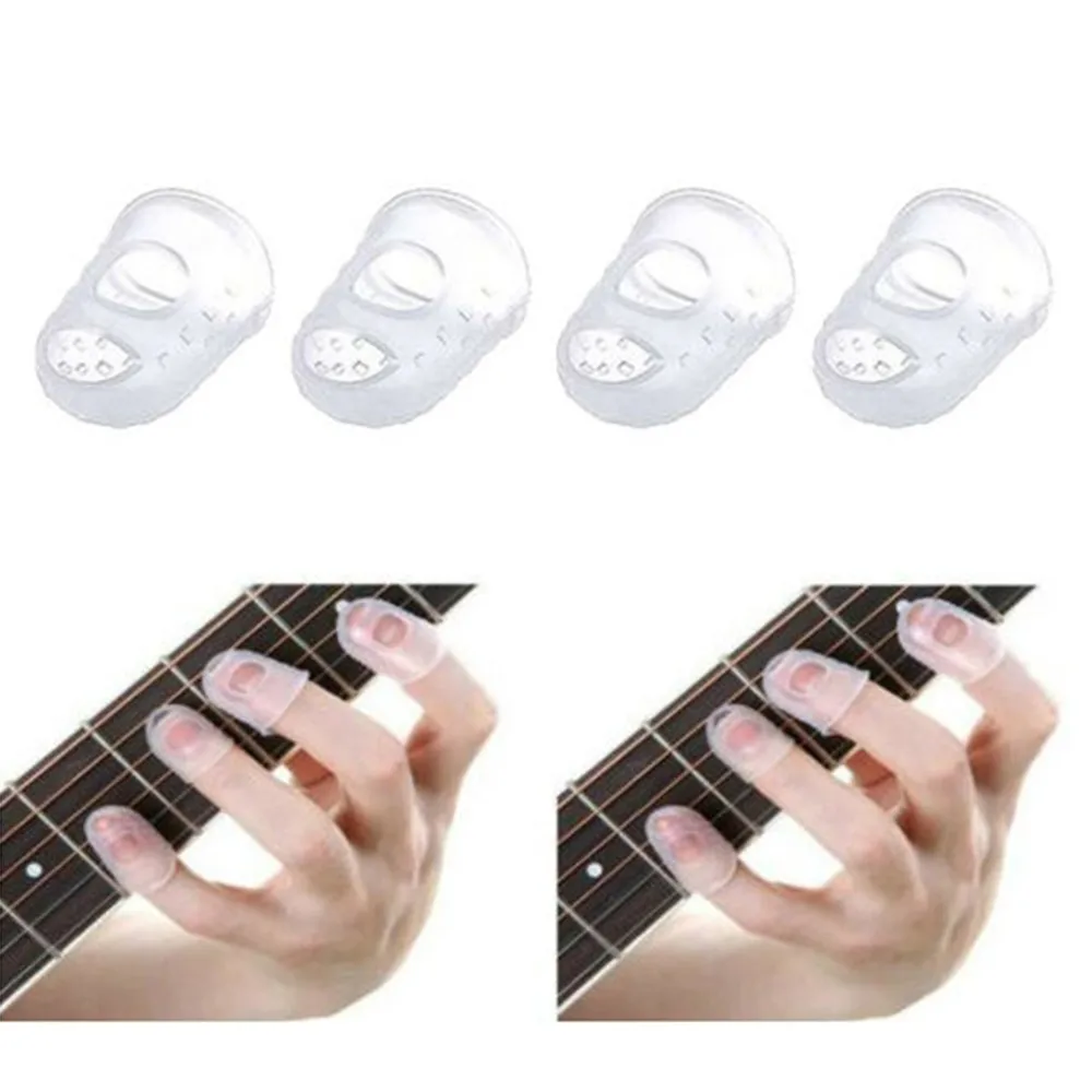 4 PCs/Set Silicone Non-slip Finger Guards Guitar Fingertip For Ukulele Guitar Press Accessories 2 Color Protector For Beginners