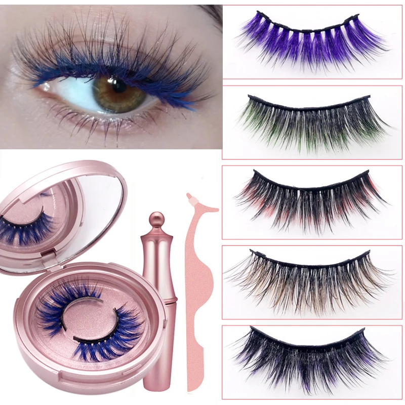 

Colored Magnetic 3D False Eyelashes Waterproof Magnetic Eyeliner Easy To Operate With Tweezer NO Glue Eyelashes Extension Set