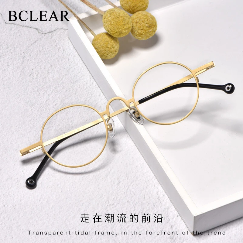 BCLEAR 2021 New Arrival Retro Small Round Frame Pure Titanium Myopia Eyeglasses Male Fashion Desgin Ultra-light Man Eyewear